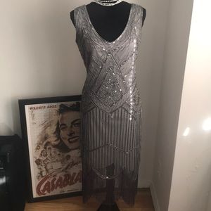Silver 1920s inspired flapper dress
